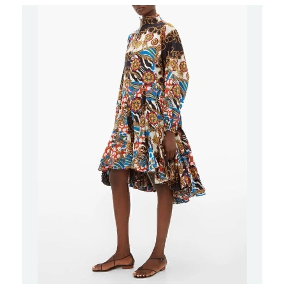 RHODE Women’s Adeline Godet-hem Chain Printed Cotton Midi Dress In Cream Multi